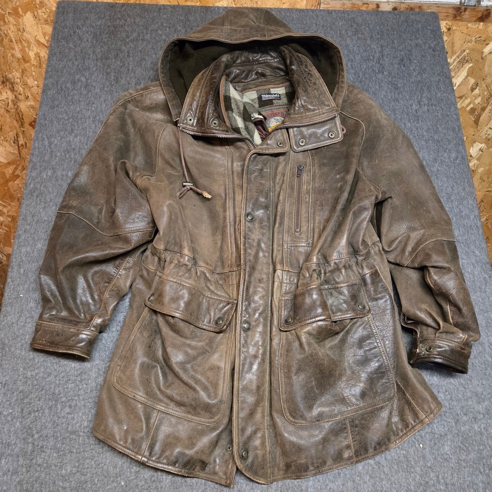 Vintage Wilsons Adventure Bound Leather Parka Mens M Brown Thinsulate Hood
